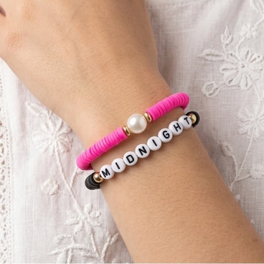 Heishi Bead Friendship Bracelet | Pink Black “Midnight” Swiftie Style